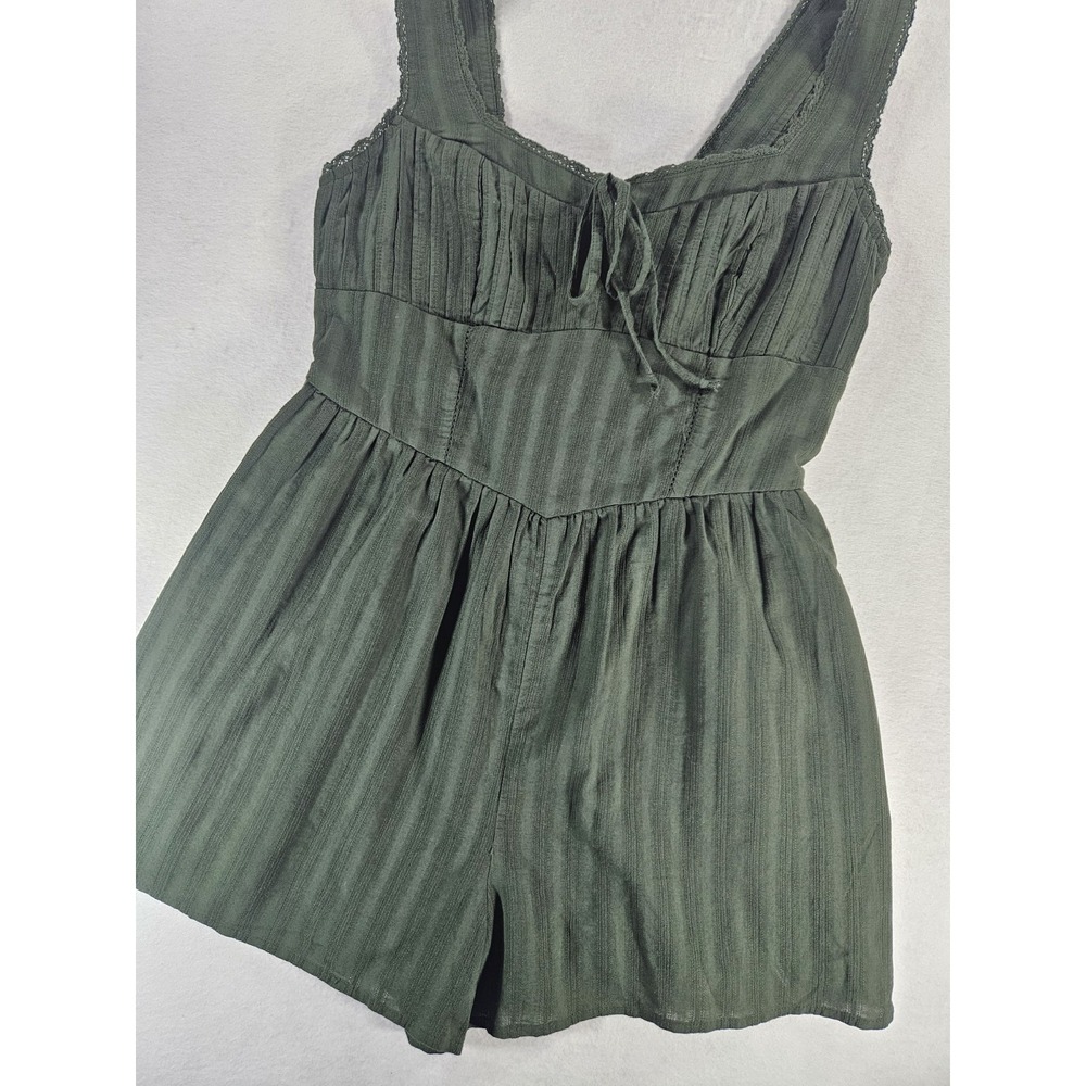 NWT‎ American Eagle Corset Romper Green Striped Tie Front Sweetheart Cottagecore